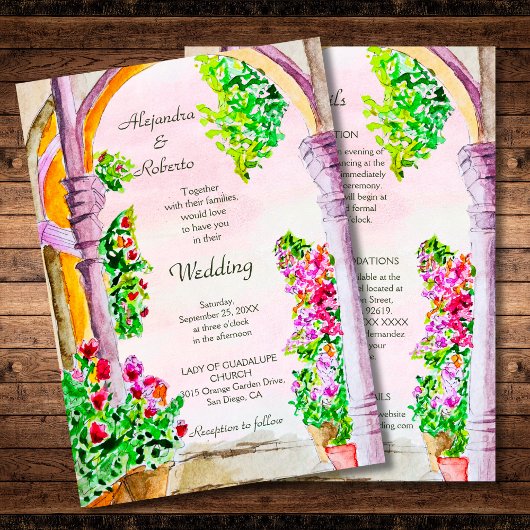 Invitation Arches d'aquarelle Bougainvillea Mariage floral