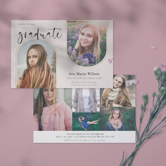 Invitation Arches d'or | Blush Photo Calligraphy Graduation
