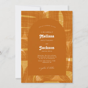 Invitation Arches et courbures rétro et lignes Mariage jaune