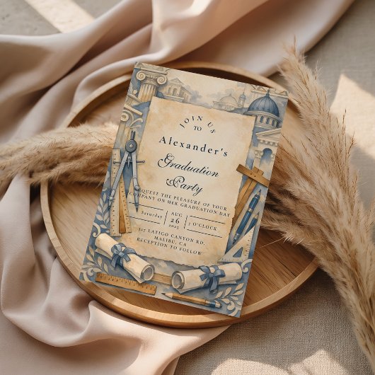 Invitation Architect Graduation Blueprint Design