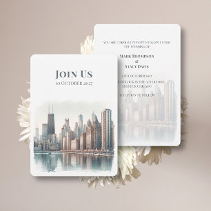 Invitation Architecture de la skyline de Chicago aquarelle ma