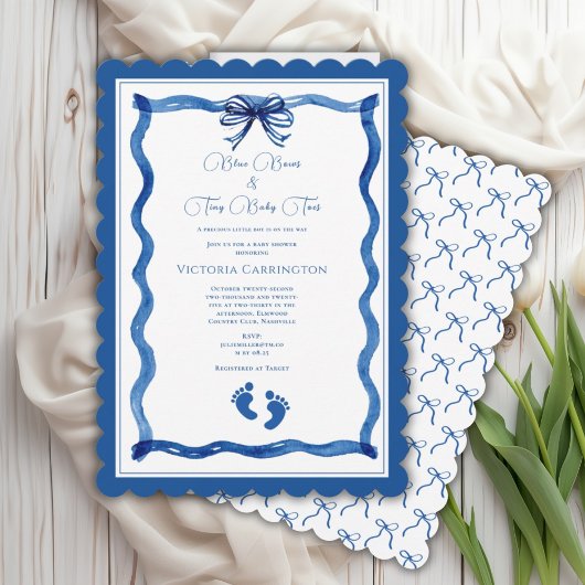 Invitation Arcs Bleus & Petits Orteils Élégante Fête de Bébé