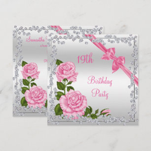Invitation Arcs de fleurs et diamants pour 19 ans Double face