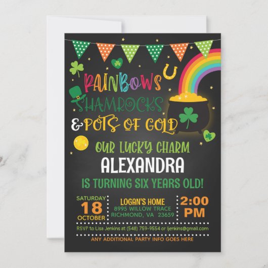 Invitation Arcs-en-ciel, Shamrocks et Pots d'or (B) Anniversa (Devant)