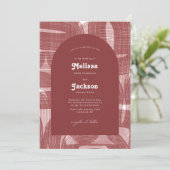 Invitation Arcs et courbures rétro et lignes Mariage mauve (Debout devant)