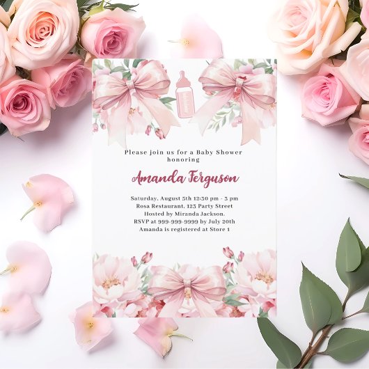 Invitation Arcs roses flores fille bouteille Baby shower