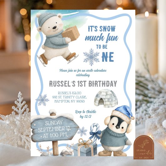 Invitation Arctic Animal Oh What Fun First Birthday