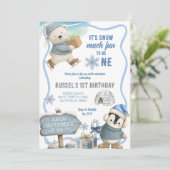 Invitation Arctic Animal Oh What Fun First Birthday (Debout devant)