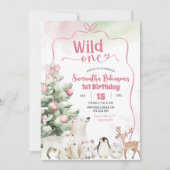 Invitation Arctic Animals Coquette Wild One Girl 1st Birthday (Devant)