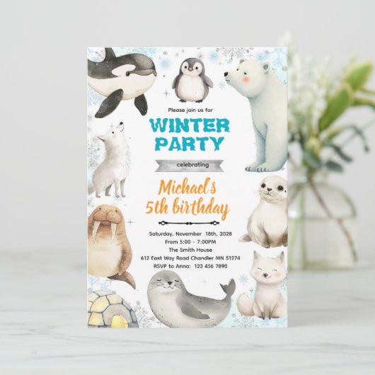 Invitation Arctic Animals theme invite (Debout devant)
