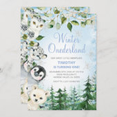 Invitation Arctic Animaux Onederland Garçon 1er anniversaire (Devant / Derrière)