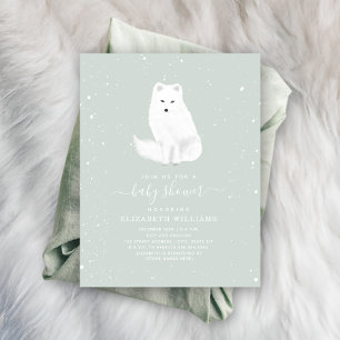 Invitation Arctic Fox Baby Boy Winter Snow Blue Baby shower I