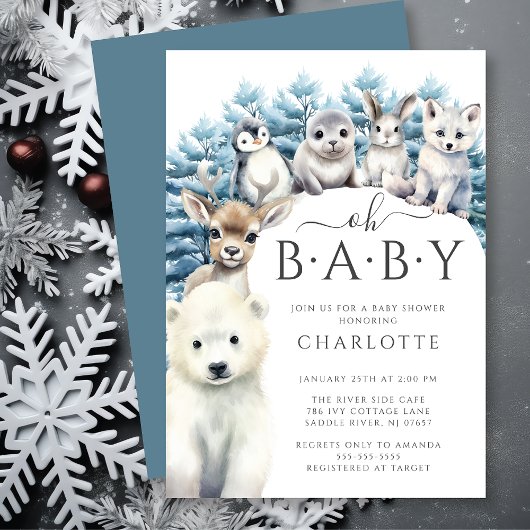 Invitation Arctic Friends Hiver Baby shower neutre