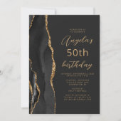 Invitation Ardoise Agate Or Noir Écriture 50e Anniversaire (Devant)