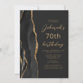 Invitation Ardoise Agate Or Noir Écriture 70e Anniversaire (Devant)