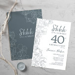 Invitation Ardoise Bleu Blanc Botanique Surprise 40e annivers<br><div class="desc">Bleu ardoise Blanc Botanique Surprise 40e Invitation anniversaire. Le minimaliste design féminin moderne présente des accents botaniques et des caractères typographiques. Carte invitation florale simple parfaite pour une célébration anniversaire surprise femme élégante.</div>