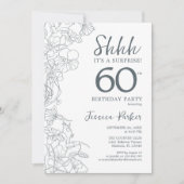 Invitation Ardoise Bleu Blanc Botanique Surprise 60e annivers (Devant)