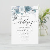 Invitation Ardoise bleu Dusty Pastel Floral Boho Pampas Maria (Debout devant)