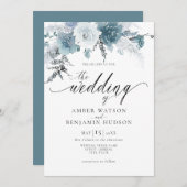 Invitation Ardoise bleu Dusty Pastel Floral Boho Pampas Maria (Devant / Derrière)