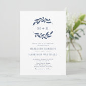 Invitation Ardoise Bleu Olive Branche Monogramme Mariage de c (Debout devant)