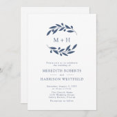 Invitation Ardoise Bleu Olive Branche Monogramme Mariage de c (Devant / Derrière)