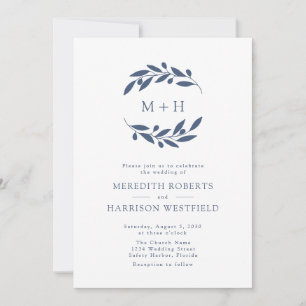 Invitation Ardoise Bleu Olive Branche Monogramme Mariage de c