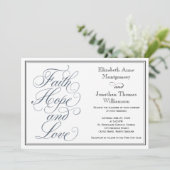 Invitation Ardoise Bleu Script Faith Hope & Love Mariage (Debout devant)