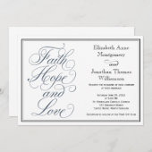 Invitation Ardoise Bleu Script Faith Hope & Love Mariage (Devant / Derrière)