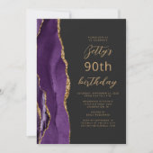 Invitation Ardoise d'agate d'or violet Script 90e anniversair (Devant)