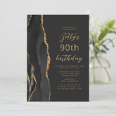 Invitation Ardoise dorée noire Script 90e anniversaire (Debout devant)