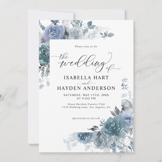 Invitation Ardoise Dusty Blue Boho Pastel Pampas Mariage Flor (Devant)