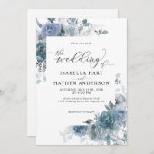 Invitation Ardoise Dusty Blue Boho Pastel Pampas Mariage Flor (Devant / Derrière)