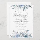Invitation Ardoise florale Dusty Boho Pastel Blue Pampas Mari (Devant / Derrière)