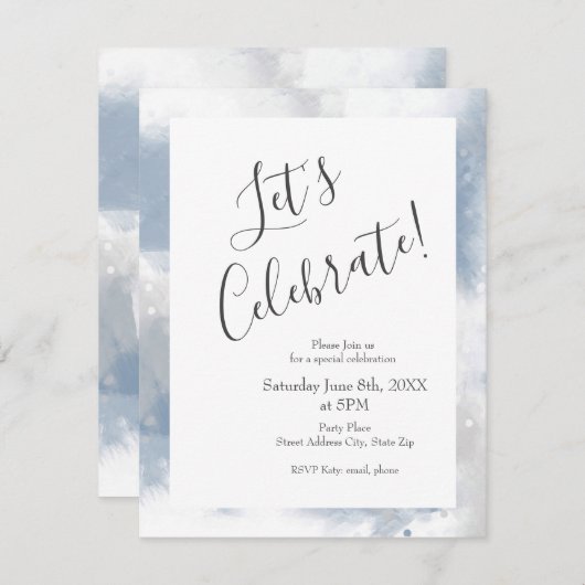 Invitation Ardoise molle bleu gris blanc Abstrait brosse (Devant / Derrière)