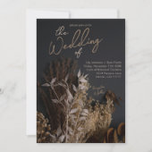 Invitation Ardoise noire Mariage floral séché noir Boho rusti (Devant)