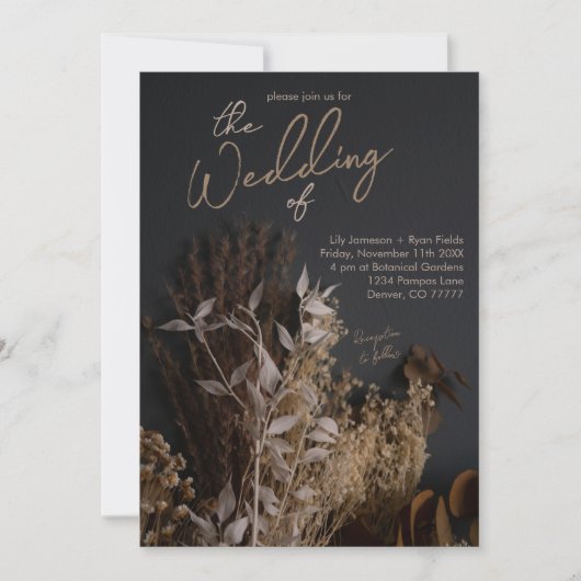 Invitation Ardoise noire Mariage floral séché noir Boho rusti (Devant)