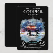 Invitation Arena aquarelle Thème de hockey Anniversaire (Devant / Derrière)