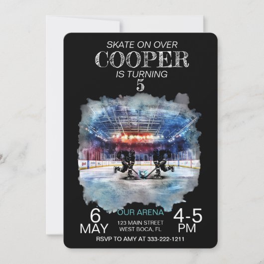 Invitation Arena aquarelle Thème de hockey Anniversaire (Devant)