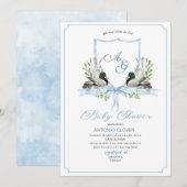 Invitation Arêtes d'aquarelle Baby shower de canard bleu (Devant / Derrière)