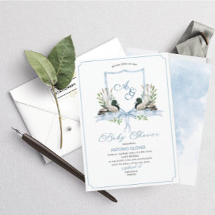Invitation Arêtes d'aquarelle Baby shower de canard bleu