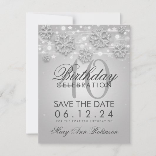 Invitation Argent 40e anniversaire Save Date Winter (Devant)