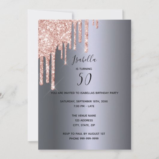 Invitation Argent 50e anniversaire robe parties scintillant g (Dos)