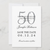Invitation Argent 50th Birthday Save Date avec détails (Devant)