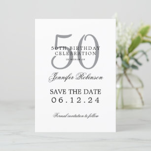 Invitation Argent 50th Birthday Save Date avec détails