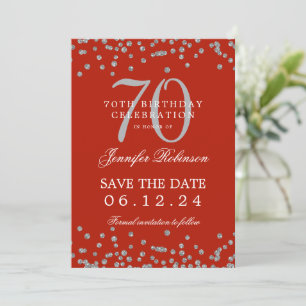 Invitation Argent 70e anniversaire Date de sauvegarde Confett