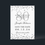 Invitation Argent 80th Birthday Save Date Détails<br><div class="desc">Elégant design "70th Birthday Party" avec faux confettis de parties scintillant & détails texte. Facile à utiliser et facile à personnaliser. Commandez aujourd'hui !</div>