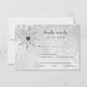 Invitation argent aqua snowflakes mariage hiver rsvp