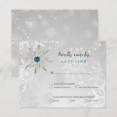 Invitation argent aqua snowflakes mariage hiver rsvp (Devant / Derrière)