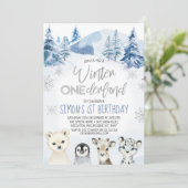 Invitation Argent Arctic Animaux Hiver Onederland Anniversair (Debout devant)