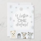 Invitation Argent Arctic Animaux Hiver Onederland Anniversair (Dos)